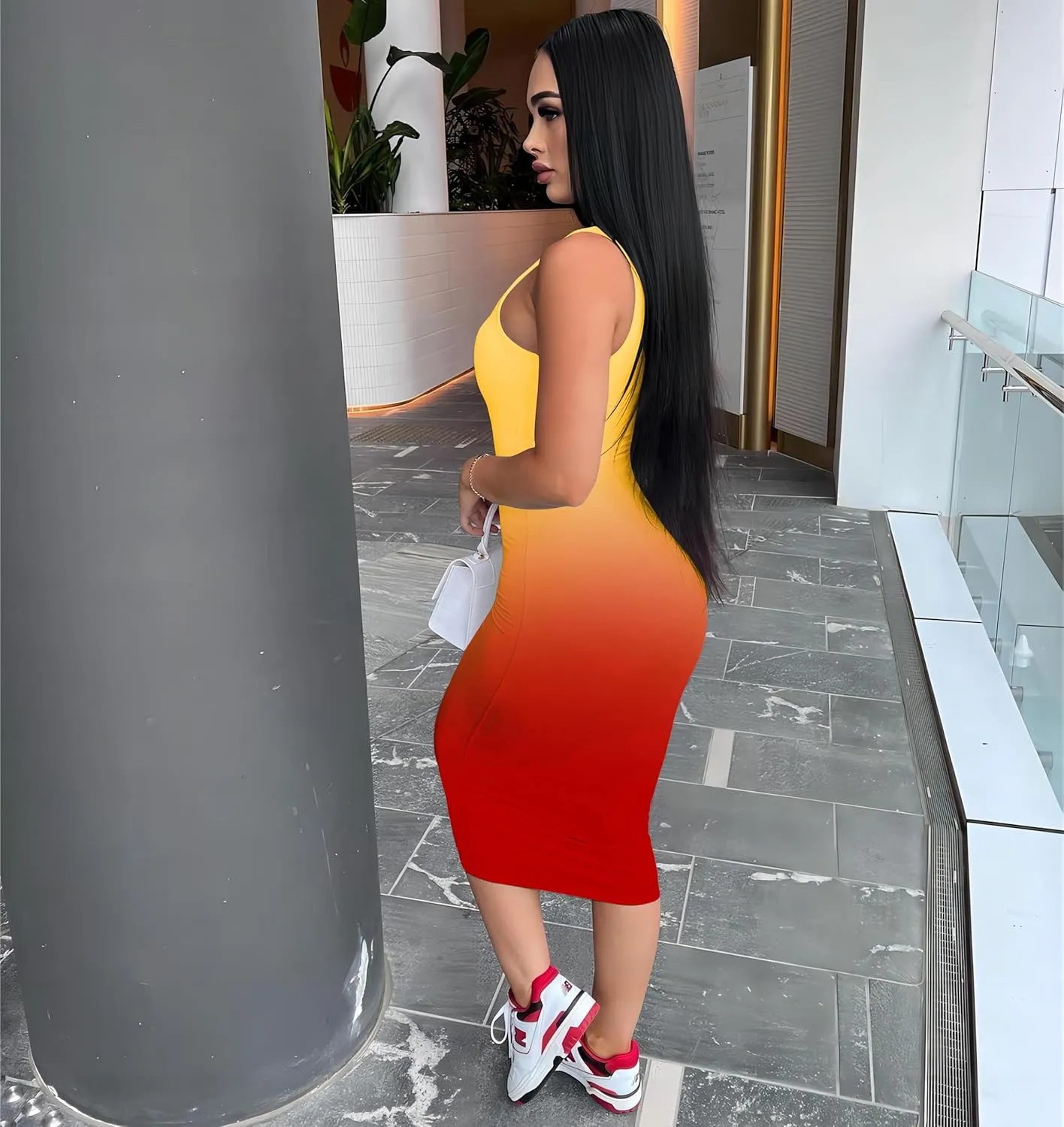 Nimsruc Women Casual Sexy Tank Top Bodycon Dress Summer Pencil Sleeveless Basic Midi Club Dresses