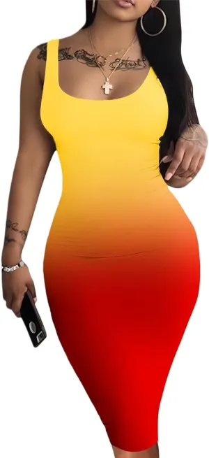 Nimsruc Women Casual Sexy Tank Top Bodycon Dress Summer Pencil Sleeveless Basic Midi Club Dresses