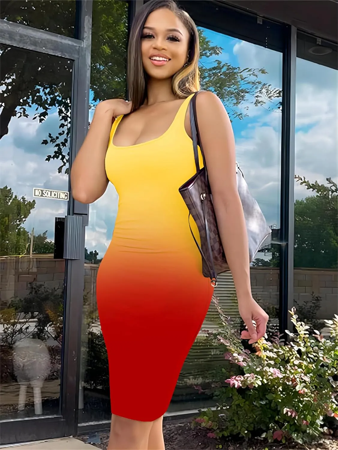 Nimsruc Women Casual Sexy Tank Top Bodycon Dress Summer Pencil Sleeveless Basic Midi Club Dresses