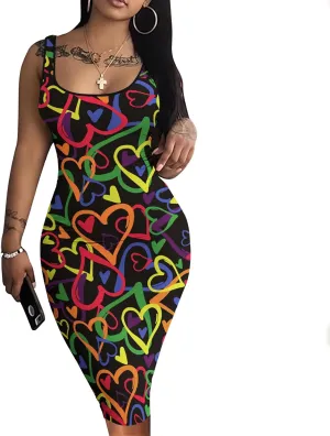 Nimsruc Women Casual Sexy Tank Top Bodycon Dress Summer Pencil Sleeveless Basic Midi Club Dresses