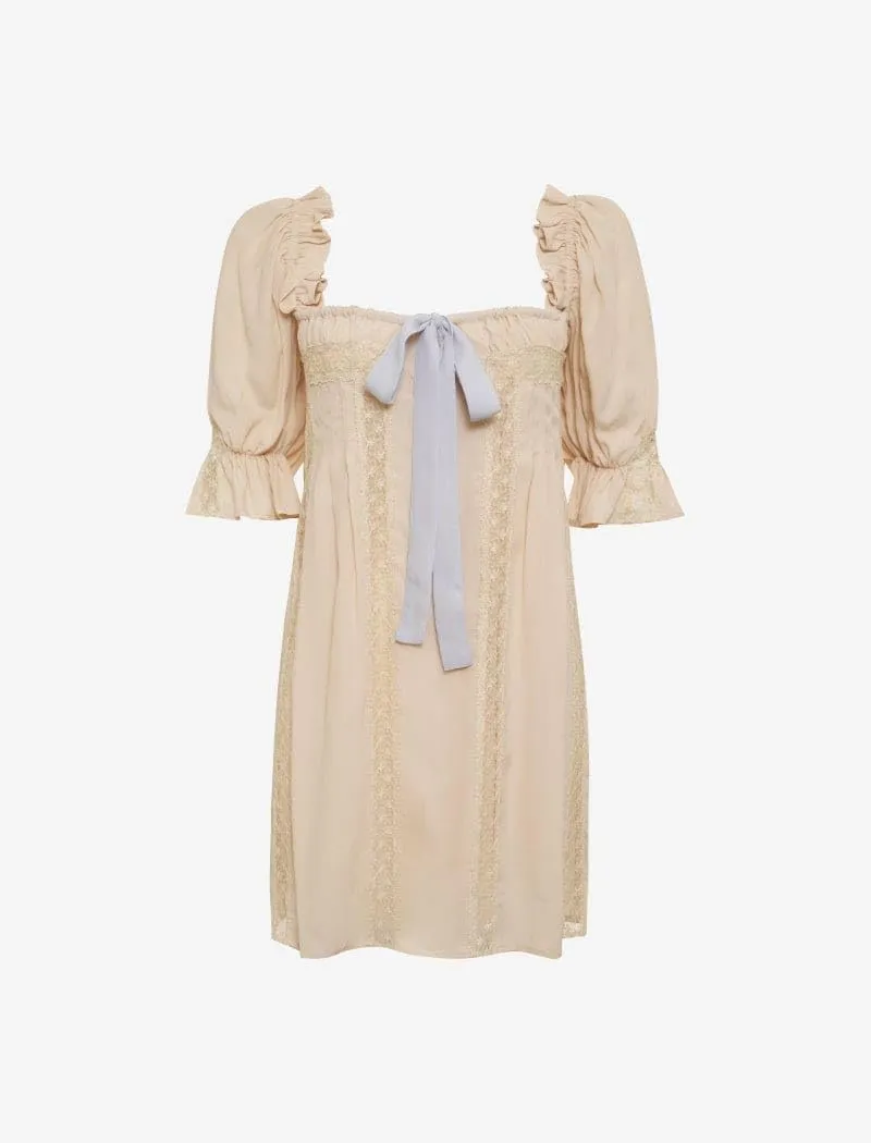 NUFIWI Y2k Cute Babydoll Mini Dress for Women Short Puff Sleeve Ruffle Bow Tie Short Dress Fairy Loose Floral Sundress