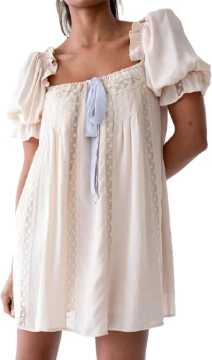 NUFIWI Y2k Cute Babydoll Mini Dress for Women Short Puff Sleeve Ruffle Bow Tie Short Dress Fairy Loose Floral Sundress