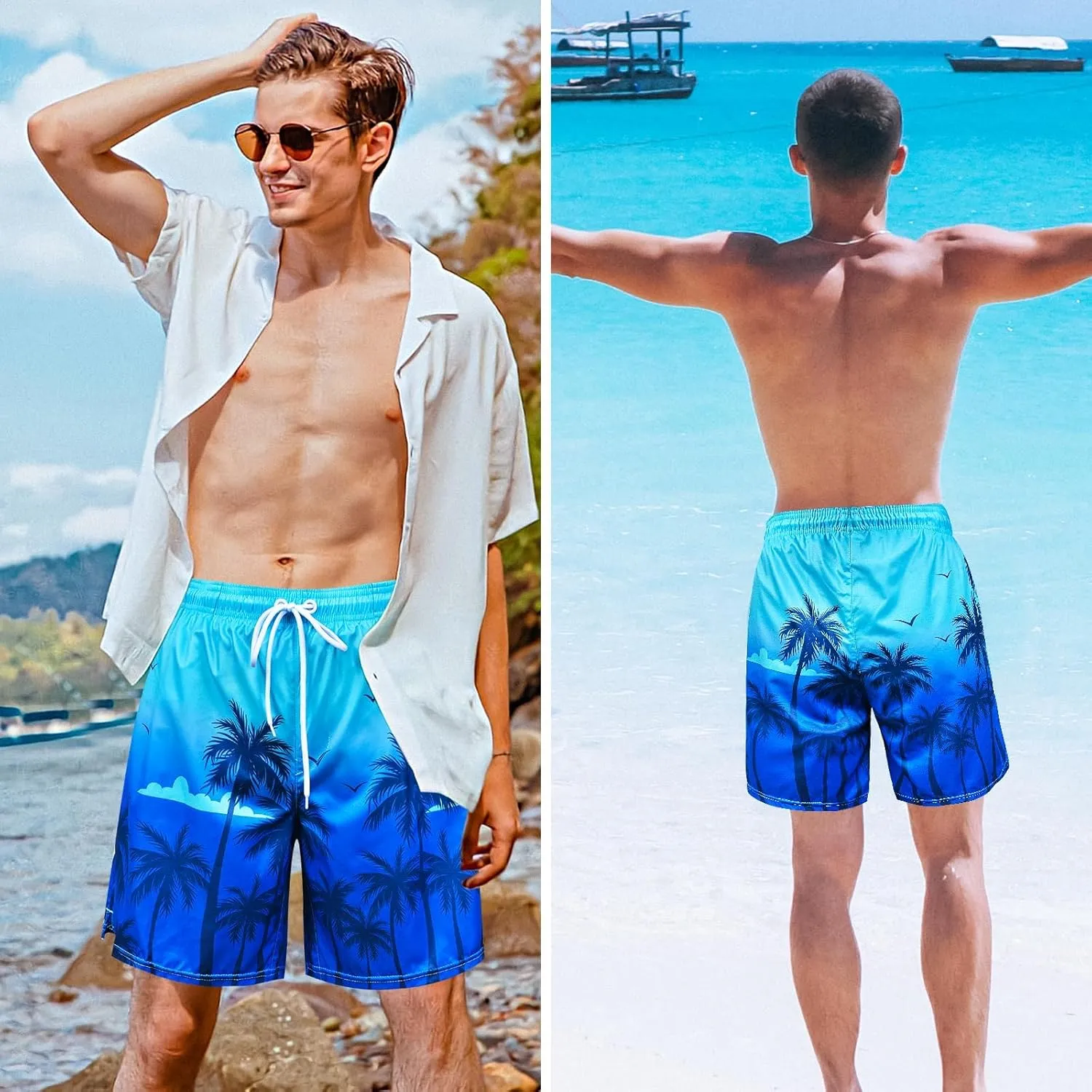 OlyPegic Men's Swim Trunks with Compression Liner Board Beach Shorts Quick Dry Swim Shorts Bathing Suits with Zipper Pock