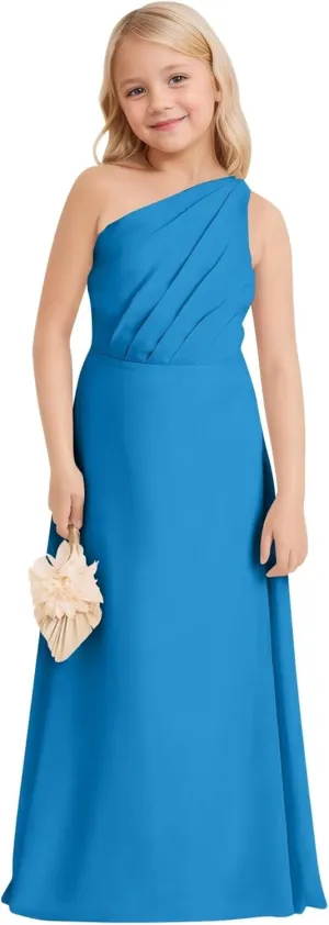 One-Shoulder Junior Bridesmaid Chiffon Dress Flower Girl Dresses for Wedding Girls Formal Birthday Party Gown