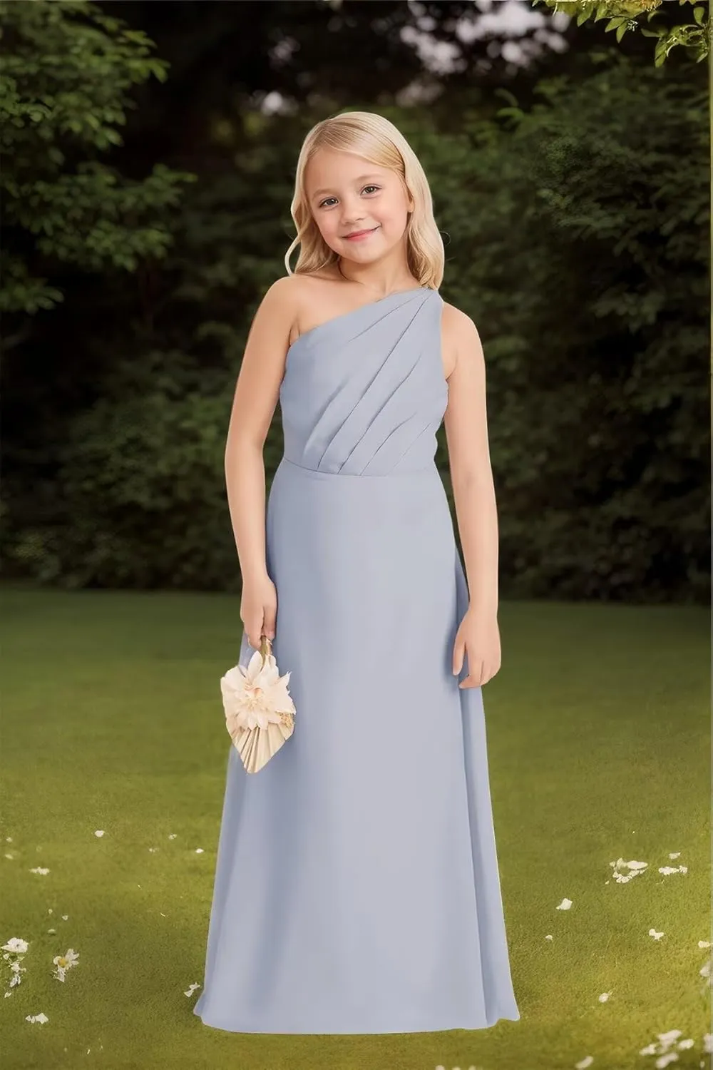 One-Shoulder Junior Bridesmaid Chiffon Dress Flower Girl Dresses for Wedding Girls Formal Birthday Party Gown