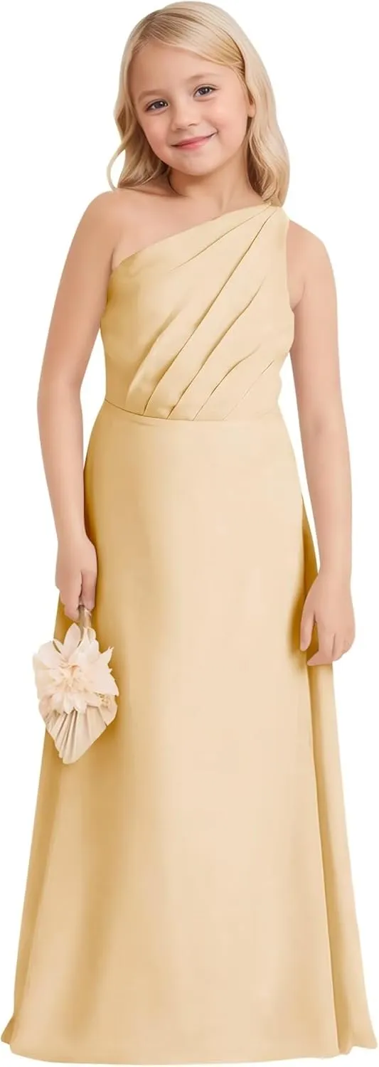 One-Shoulder Junior Bridesmaid Chiffon Dress Flower Girl Dresses for Wedding Girls Formal Birthday Party Gown