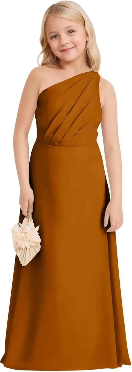 One-Shoulder Junior Bridesmaid Chiffon Dress Flower Girl Dresses for Wedding Girls Formal Birthday Party Gown