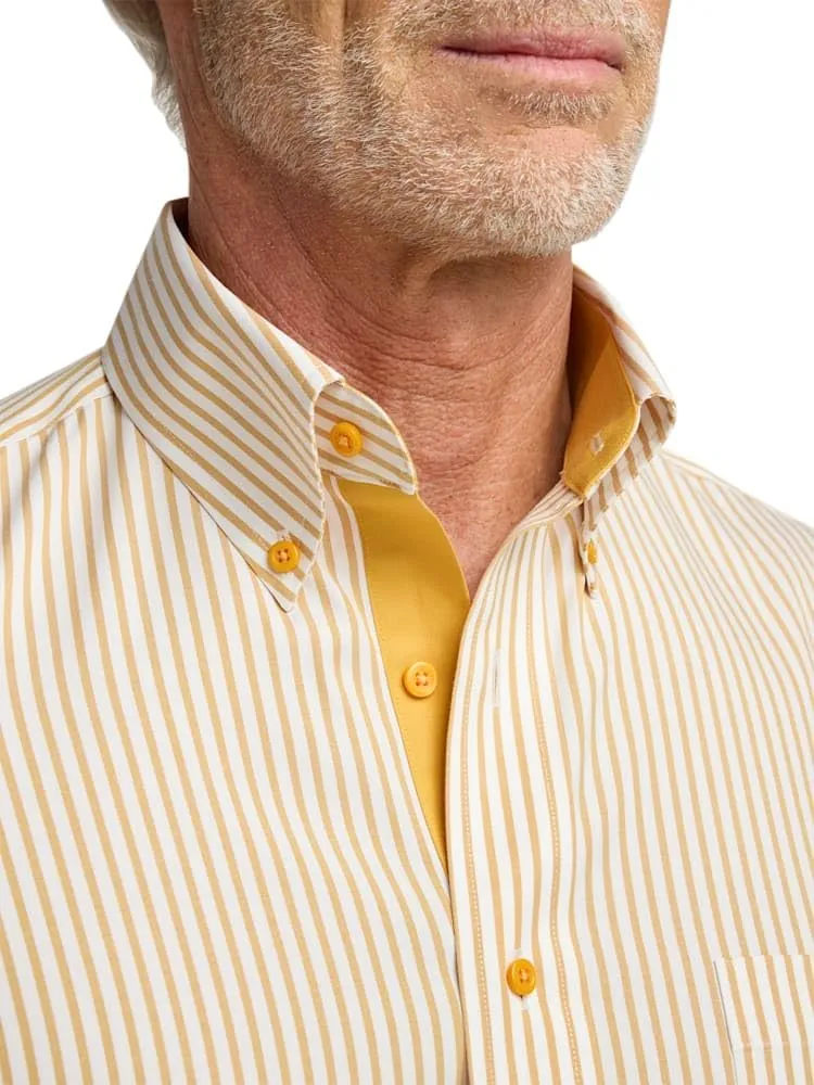 Paul Fredrick Men's Classic Fit Comfort Stretch Non-Iron Stripe Dress Shirt