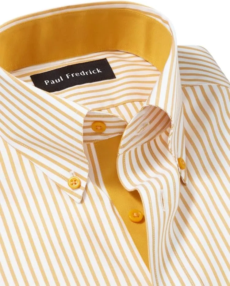 Paul Fredrick Men's Classic Fit Comfort Stretch Non-Iron Stripe Dress Shirt