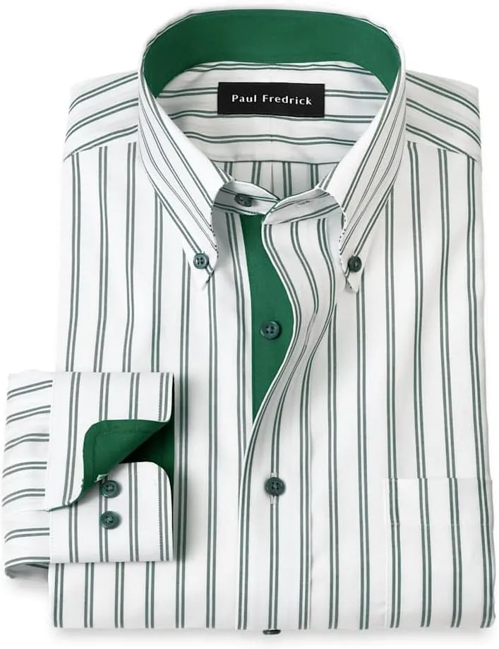 Paul Fredrick Men's Classic Fit Comfort Stretch Non-Iron Stripe Dress Shirt