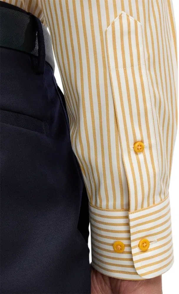 Paul Fredrick Men's Classic Fit Comfort Stretch Non-Iron Stripe Dress Shirt