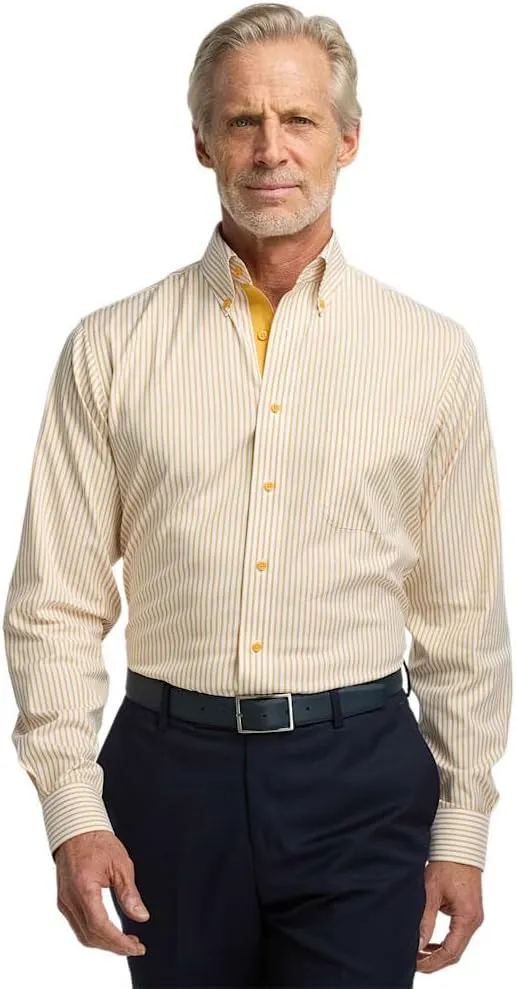 Paul Fredrick Men's Classic Fit Comfort Stretch Non-Iron Stripe Dress Shirt