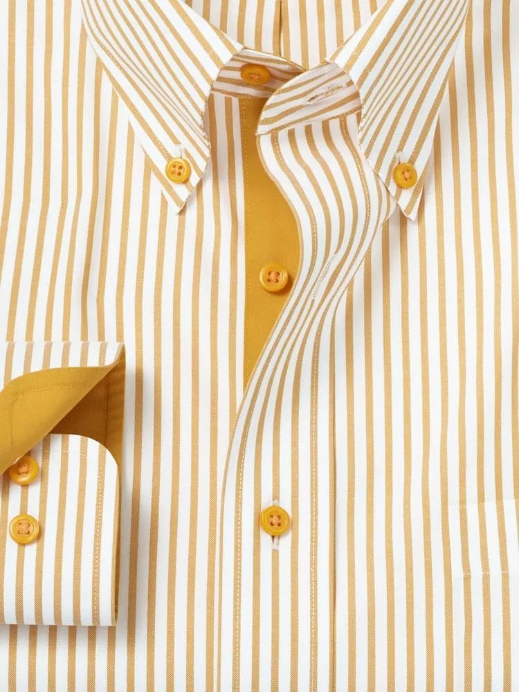 Paul Fredrick Men's Classic Fit Comfort Stretch Non-Iron Stripe Dress Shirt