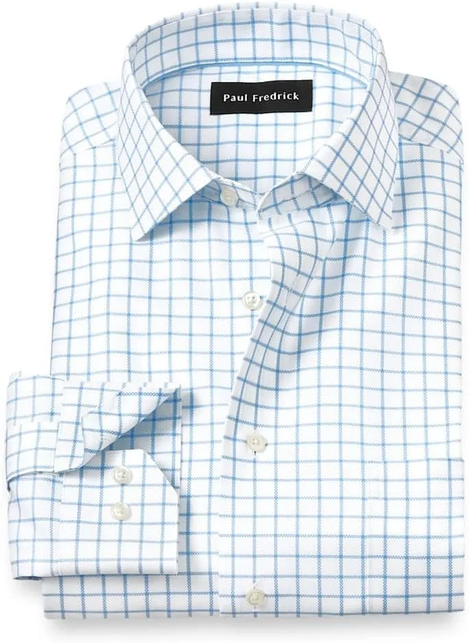 Paul Fredrick Men's Classic Fit Comfort Stretch Non-Iron Windowpane Dress Shirt