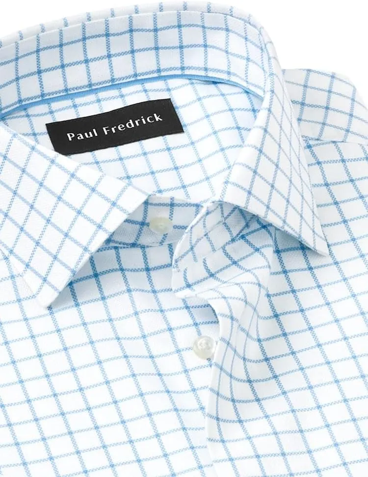 Paul Fredrick Men's Classic Fit Comfort Stretch Non-Iron Windowpane Dress Shirt