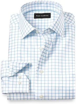 Paul Fredrick Men's Classic Fit Comfort Stretch Non-Iron Windowpane Dress Shirt
