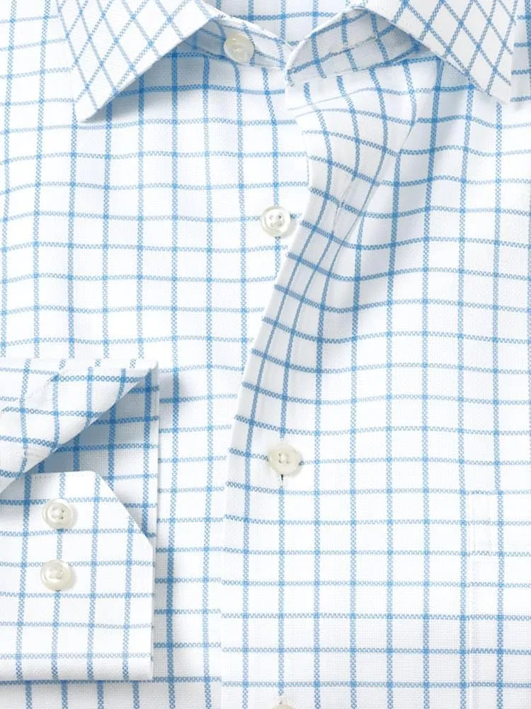 Paul Fredrick Men's Classic Fit Comfort Stretch Non-Iron Windowpane Dress Shirt