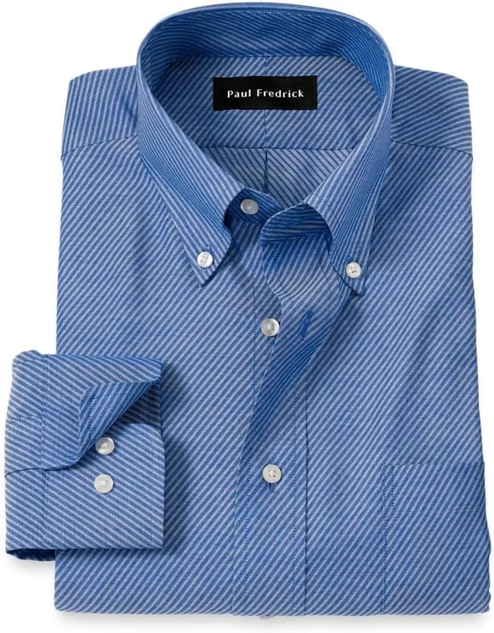 Paul Fredrick Men's Classic Fit Non-Iron Cotton Diagonal Stripe Dress Shirt