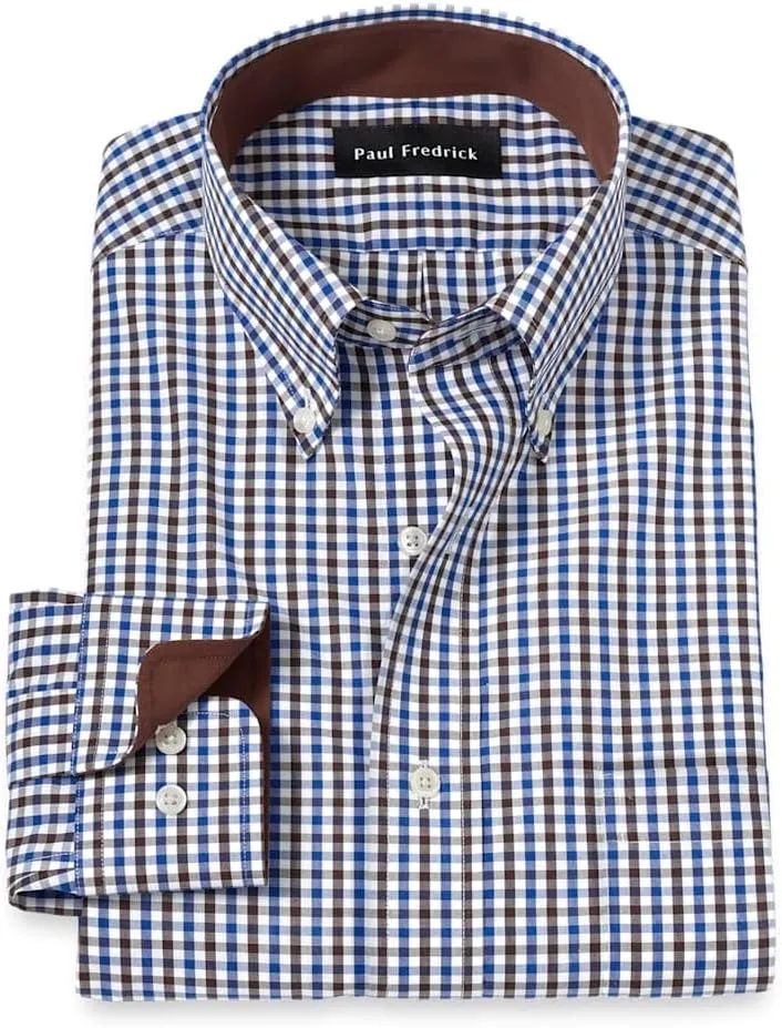 Paul Fredrick Men's Classic Fit Non-Iron Cotton Gingham Dress Shirt