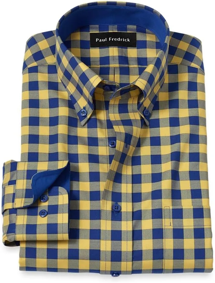 Paul Fredrick Men's Classic Fit Non-Iron Cotton Gingham Dress Shirt