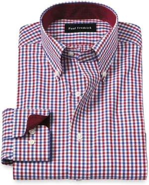 Paul Fredrick Men's Classic Fit Non-Iron Cotton Gingham Dress Shirt
