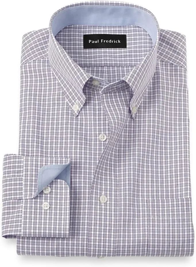 Paul Fredrick Men's Classic Fit Non-Iron Cotton Plaid Dress Shirt