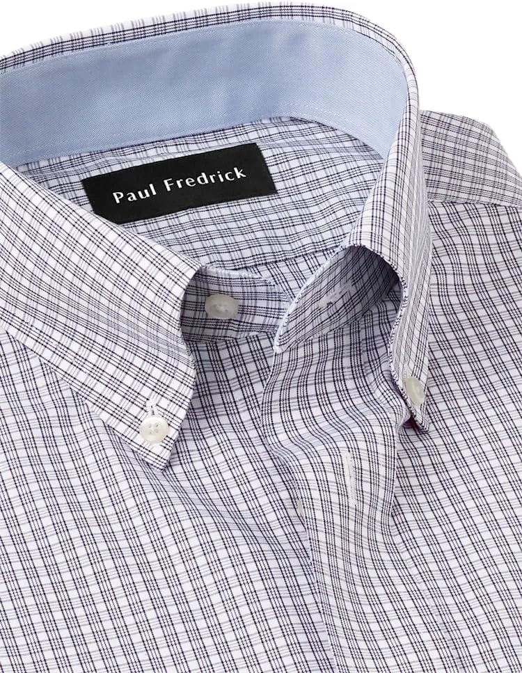 Paul Fredrick Men's Classic Fit Non-Iron Cotton Plaid Dress Shirt