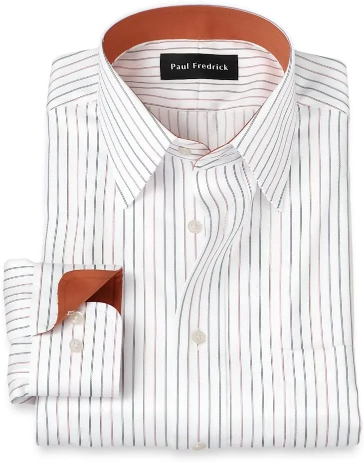 Paul Fredrick Men's Classic Fit Non-Iron Cotton Stripe Dress Shirt
