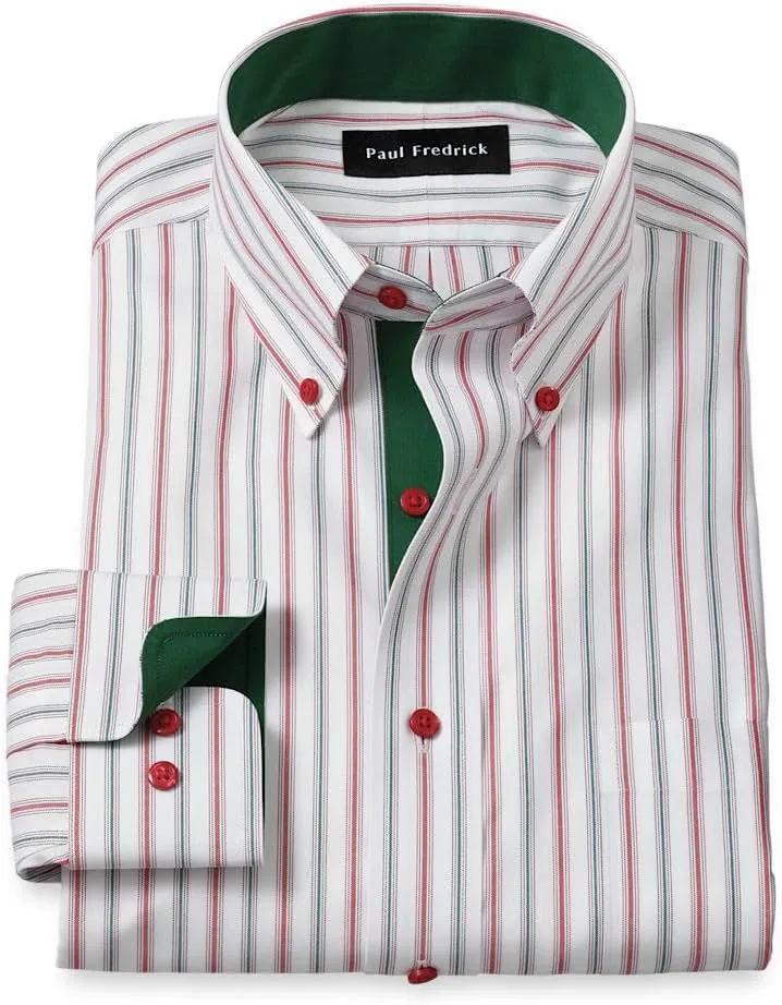 Paul Fredrick Men's Classic Fit Non-Iron Cotton Stripe Dress Shirt