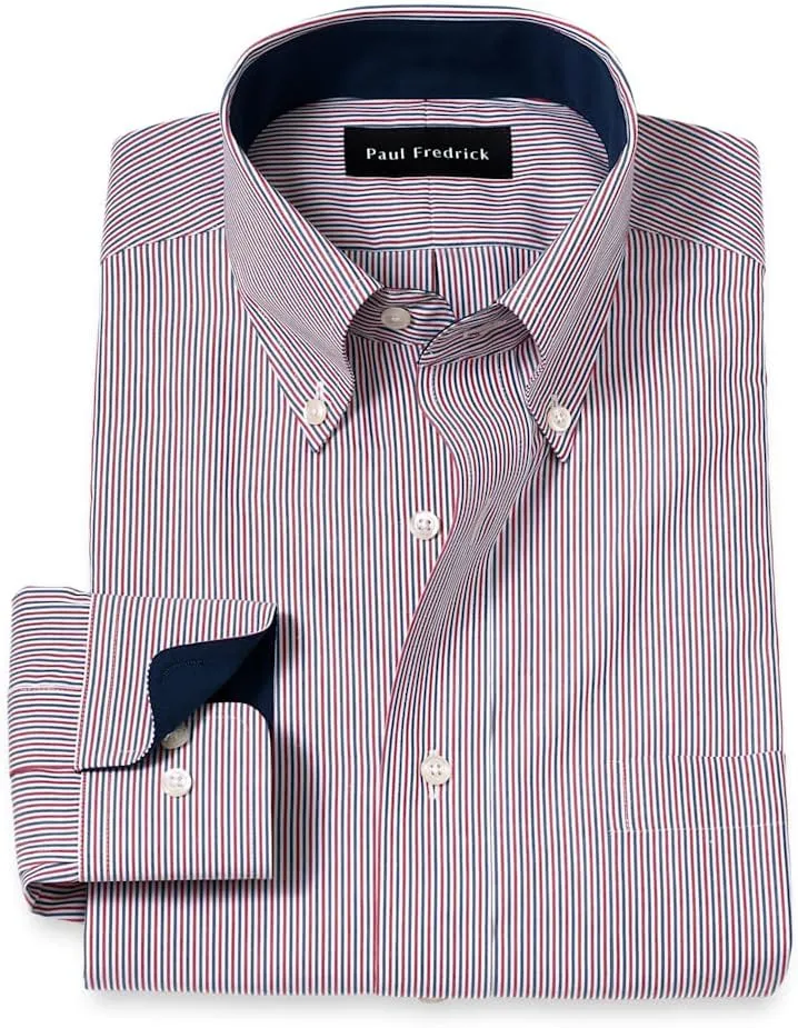 Paul Fredrick Men's Classic Fit Non-Iron Cotton Stripe Dress Shirt