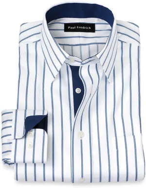 Paul Fredrick Men's Classic Fit Non-Iron Cotton Stripe Dress Shirt