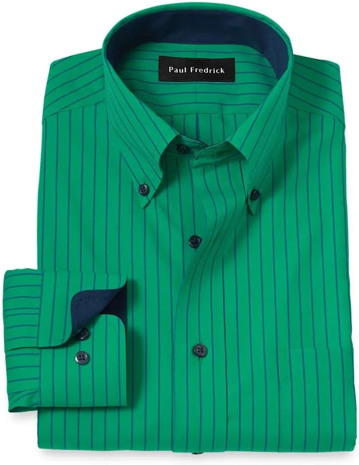 Paul Fredrick Men's Classic Fit Non-Iron Cotton Stripe Dress Shirt