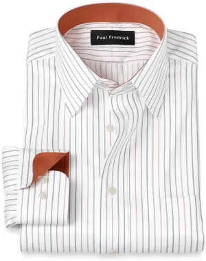Paul Fredrick Men's Classic Fit Non-Iron Cotton Stripe Dress Shirt