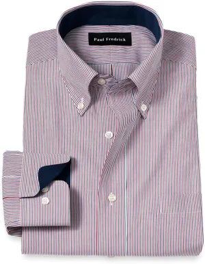 Paul Fredrick Men's Classic Fit Non-Iron Cotton Stripe Dress Shirt