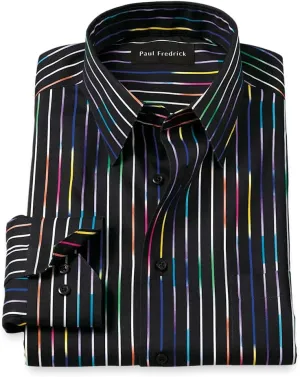 Paul Fredrick Men's Classic Fit Non-Iron Cotton Stripe Print Dress Shirt