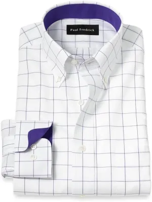 Paul Fredrick Men's Classic Fit Non-Iron Cotton Windowpane Dress Shirt