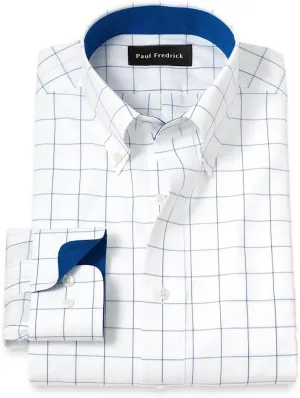 Paul Fredrick Men's Classic Fit Non-Iron Cotton Windowpane Dress Shirt