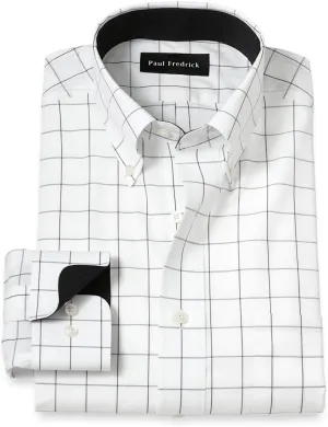 Paul Fredrick Men's Classic Fit Non-Iron Cotton Windowpane Dress Shirt