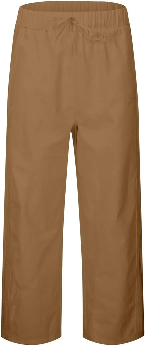 Petite Linen Pants for Women Casual Summer Solid Color Straight Leg Beach High Waisted Linen Pants Comfy Lounge Trousers
