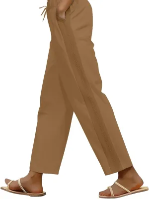 Petite Linen Pants for Women Casual Summer Solid Color Straight Leg Beach High Waisted Linen Pants Comfy Lounge Trousers