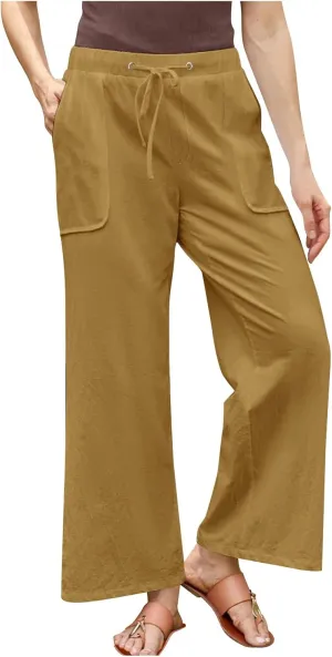 Plus Size Cotton Linen Pants Women Dressy Casual Elastic High Waisted Slacks Summer Trousers with Pockets