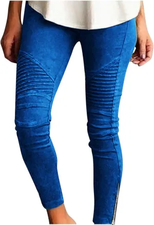 Plus Size Leggings for Women High Waisted Side Zipper Ruched Yoga Pants Casual Moto Biker Pull On Skinny Pants