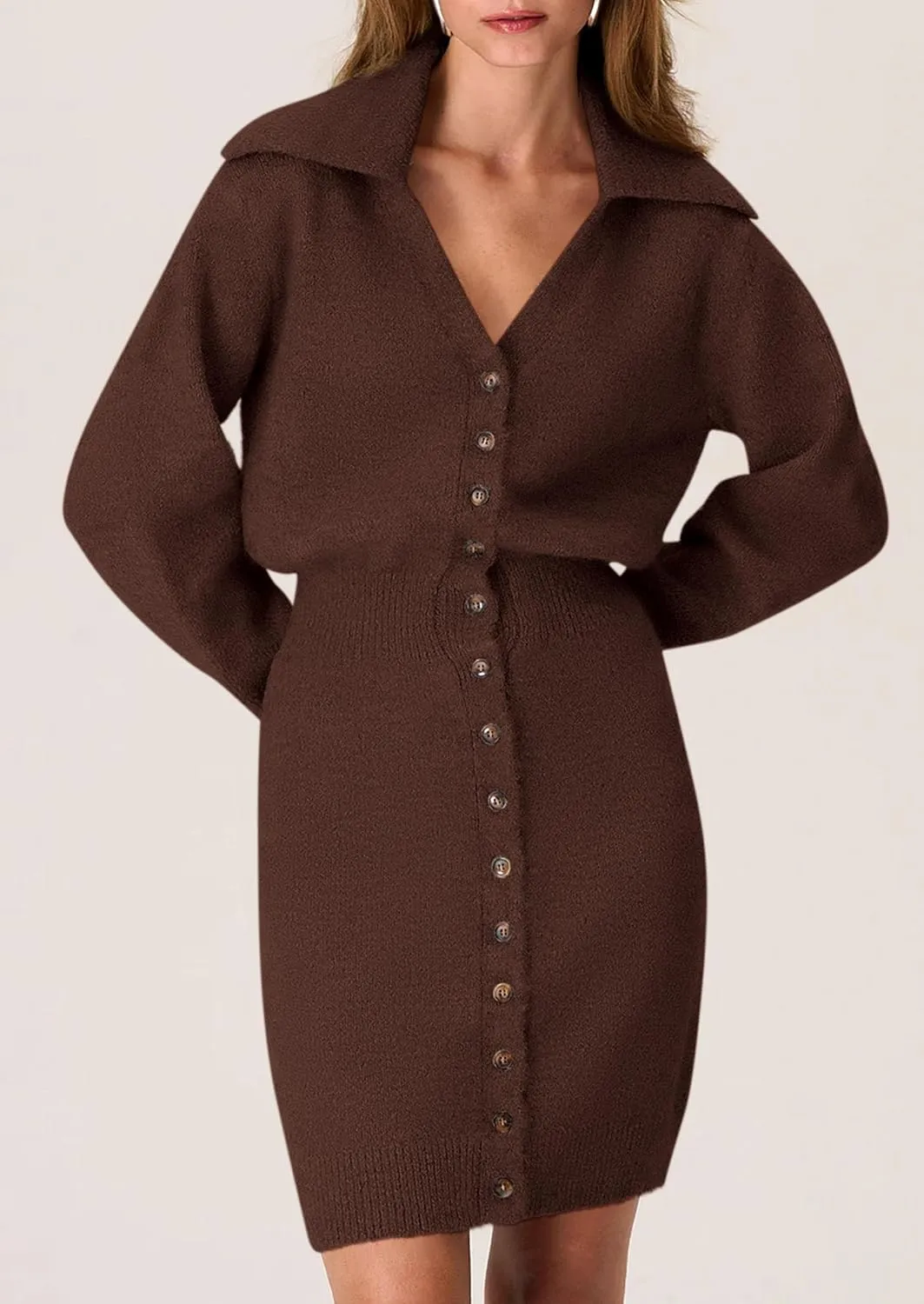 PRETTYGARDEN Sweater Dresses for Women 2025 Trendy Long Sleeve Button Down Short Spring Dress