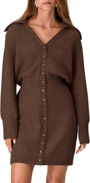 PRETTYGARDEN Sweater Dresses for Women 2025 Trendy Long Sleeve Button Down Short Spring Dress