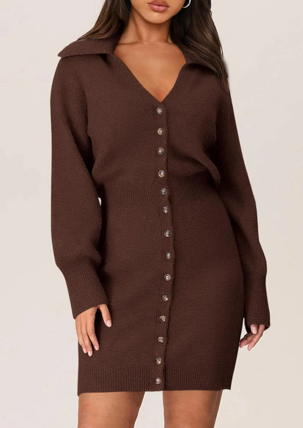 PRETTYGARDEN Sweater Dresses for Women 2025 Trendy Long Sleeve Button Down Short Spring Dress
