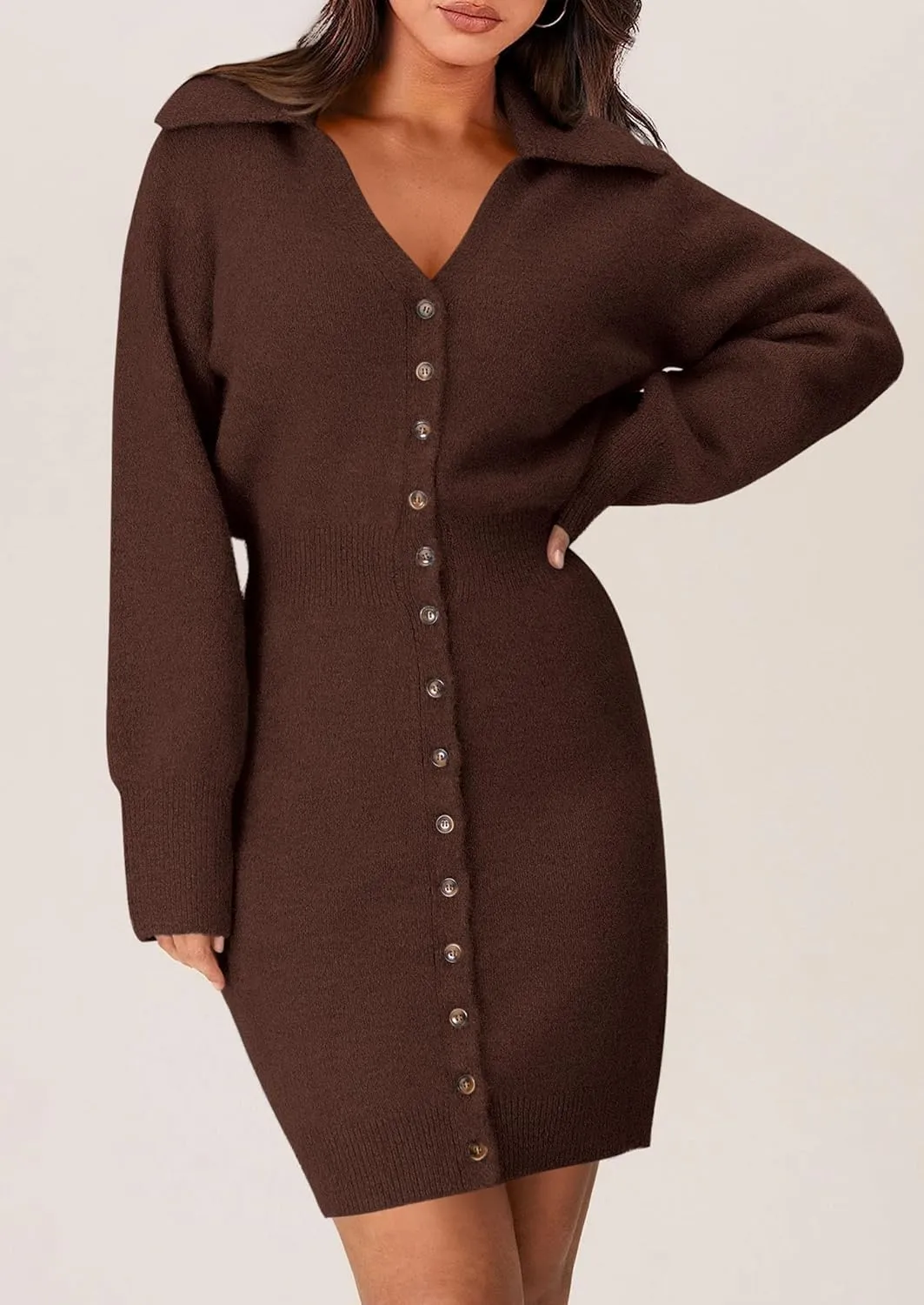 PRETTYGARDEN Sweater Dresses for Women 2025 Trendy Long Sleeve Button Down Short Spring Dress