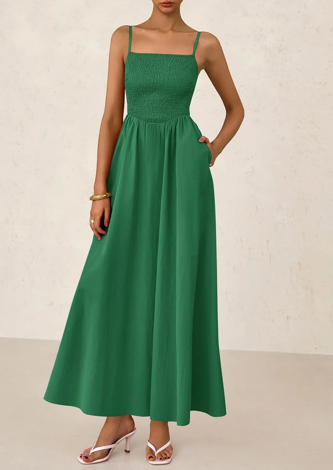 PRETTYGARDEN Women's 2025 Summer Maxi Dresses Beach Sundress Casual Spaghetti Strap Smocked Swing A Line Long Flowy Dress