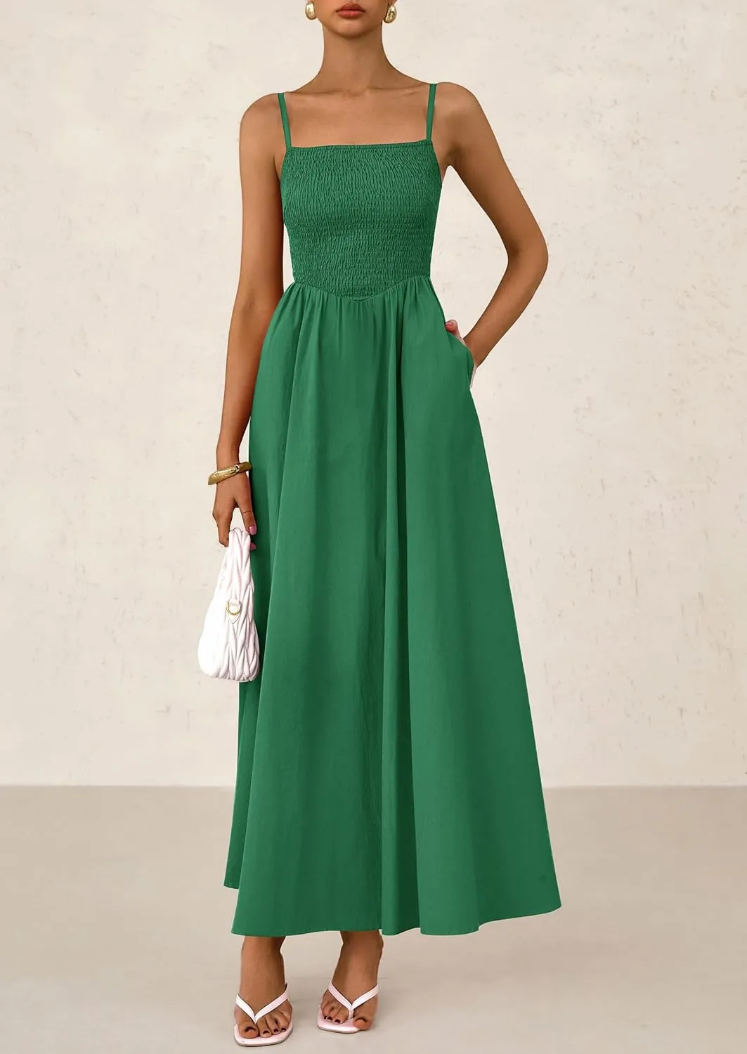PRETTYGARDEN Women's 2025 Summer Maxi Dresses Beach Sundress Casual Spaghetti Strap Smocked Swing A Line Long Flowy Dress