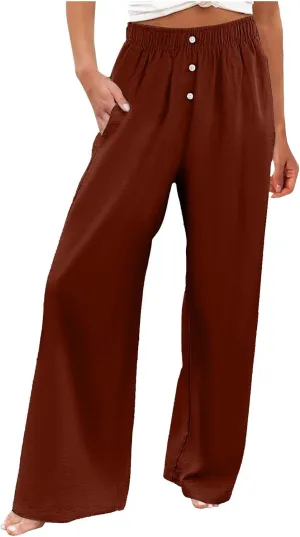 PTOLOCIF Cotton Linen Pants for Women High Waisted Wide Leg Palazzo Pant Drawstring Casual Loose Pants Trousers with Pockets