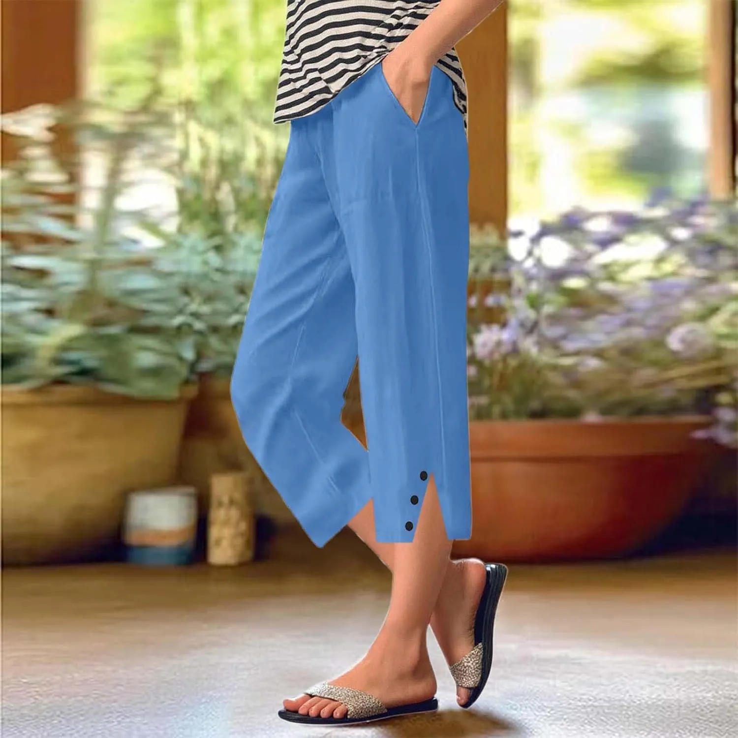 PTOLOCIF Petite Linen Pants for Women Wide Leg Pants Casual Loose Drawstring Pant Summer Palazzo Harem Trousers with Pockets